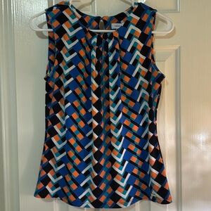 Calvin Klein Colorful Geometric Pattern Sleeveless Suit Blouse